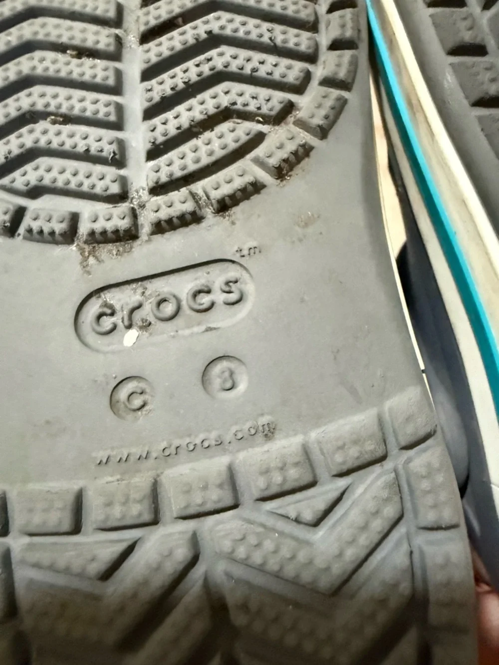 CROCS Kids Gray Clog with Teal Trim 8